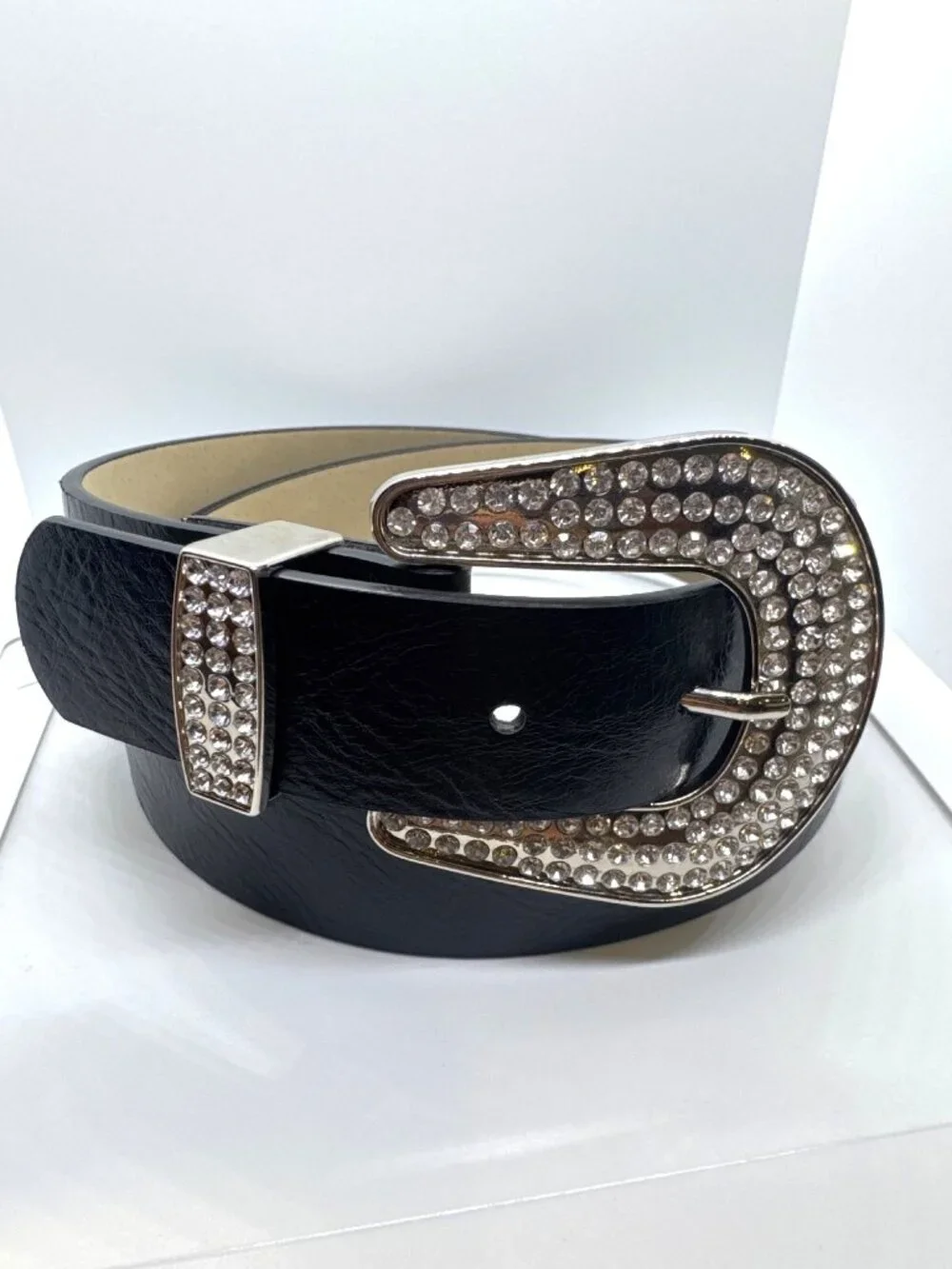 Vince Camuto Leather Belt 42 Rhinestone Buckle Western Cowgirl Nashville Style